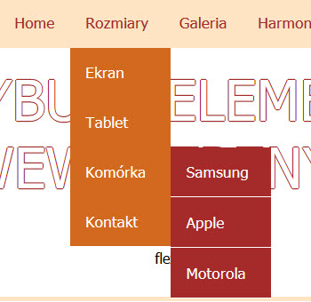 menu rozwijane