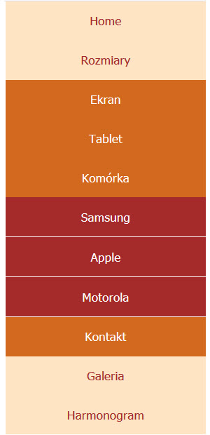 menu rozwijane na komórce